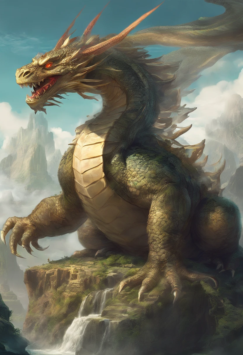 Dragon turtle,Huge, Heavy tortoiseshell shell,Chinese leader,The long tail of the snake,swell sea,China-style,oc rendered,super-fine,high qulity,A high resolution