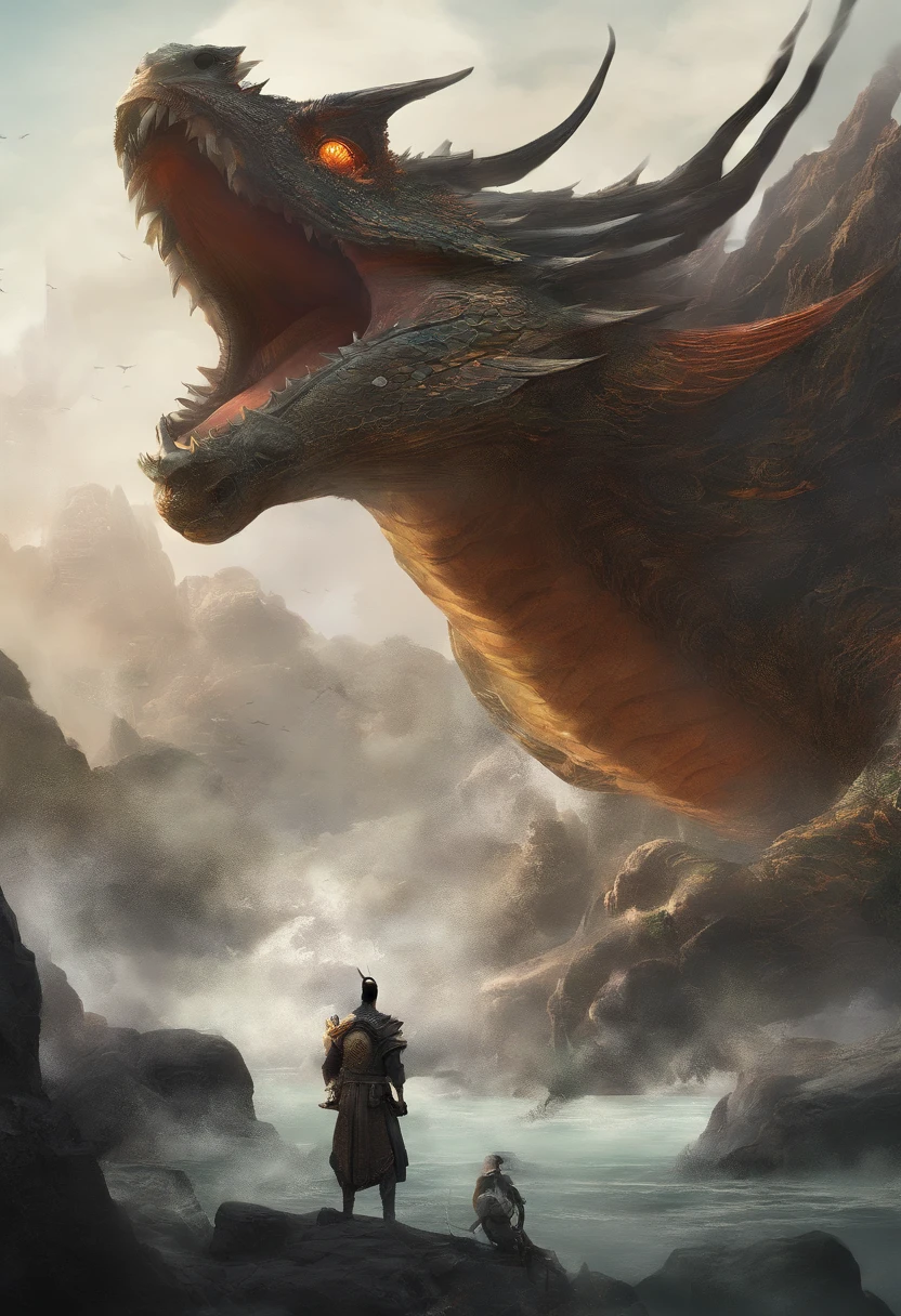 Dragon turtle,Huge, Heavy tortoiseshell shell,Chinese leader,The long tail of the snake,swell sea,China-style,oc rendered,super-fine,high qulity,A high resolution