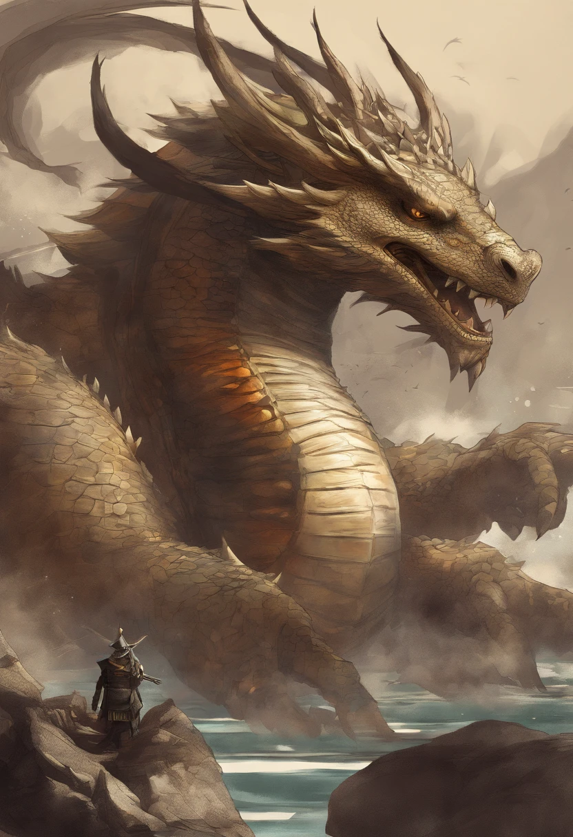Dragon turtle，Huge, Heavy tortoiseshell shell，Chinese leader，The long tail of the snake，Huge waves，China-style，oc rendered，super-fine，high qulity，8K high resolution，ultra - detailed