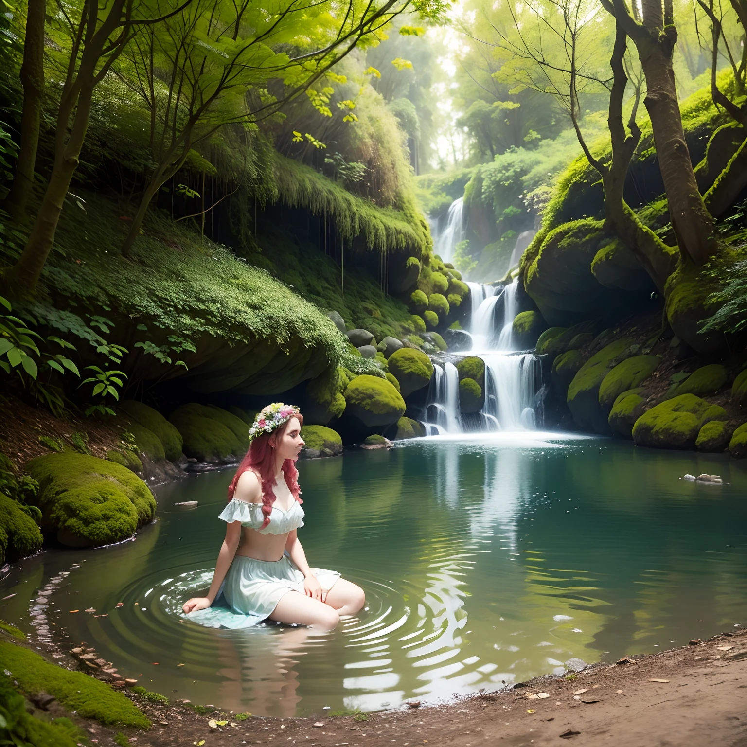 Ninfa da floresta perto do jardim, com calopsita