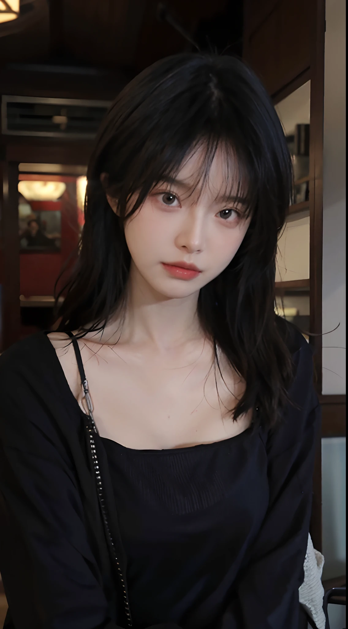 (2 pure Japanese girl,), (Small breasts:1.5,),(Moles on the left side of the neck and the right side of the chest:1.5),(solo,,Textured skin, Detailed skin,Detailed face,Detailed eyes,detailed posing,Natural eyebrows,Sparkling Eyes,High detail, Highest quality, Super detailed, Surrealism, ,8k,RAW Photos,Photographicism,Professional Lighting,Ray Tracing,Portrait Photography,Natural Light),(((Black Hair, Natural Makeup,Simple earrings, Low bun hairstyle,V-neck sweater,bulk shopping bags)))