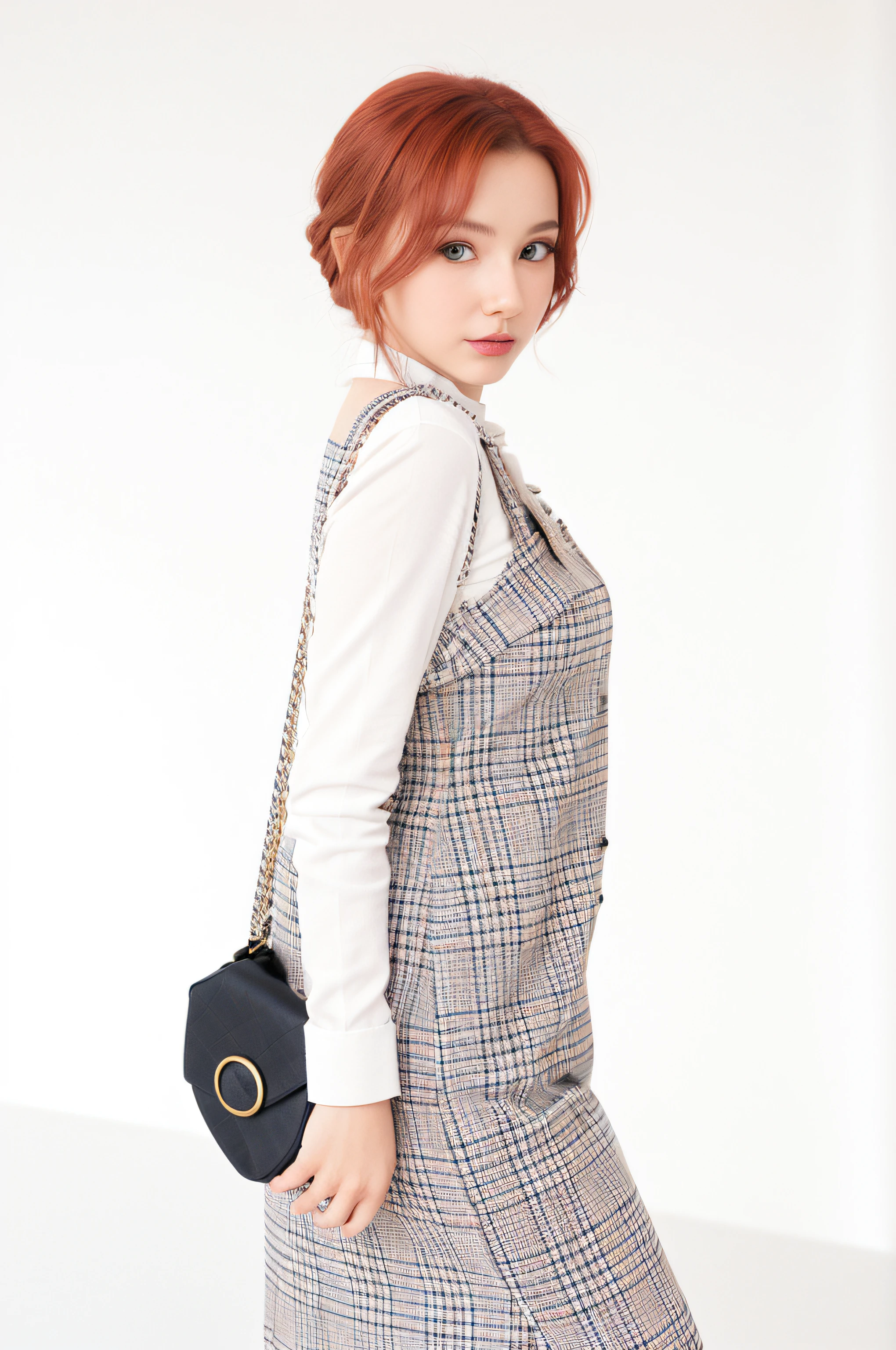 There is a woman with red hair and a plaid dress, jovana rikalo, amouranth, cake', Pamela Drew, full-length portrait, Rena Nounen Style 3/4, olivia, outfit photo, in Elegant Attire, aleksandra waliszewska, Lindsey's view, tamara de lepika, Wearing a business casual dress, Loreta Lux