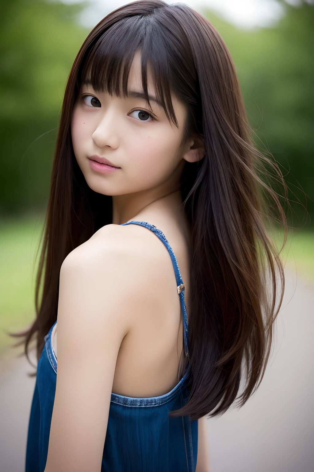 Neat college girl, ite person, (long white camisole, white panties), outside the athletic field, (slim, small, flat, small), photorealistic, detail, skin texture, ultra detail, delicate and sexy collarbone, troubled expression, super detailed face, detailed lips, detailed eyes, double eyelids, all fours, sexy pose, 10 rl