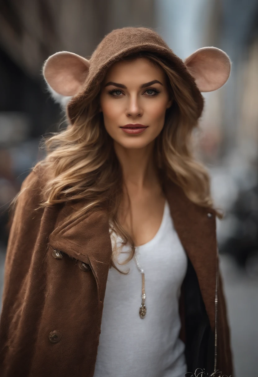Centrado perfecto, Cute mouse, Use una chaqueta del equipo estudiantil, usar gafas de sol, Usar auriculares, cheerfulness, standing up position, Belleza abstracta, centrado, Looking at the camera, in front of camera, nearing perfection, dynamic, Altamente detallado, Suave, foco nítido, 8k, high-definition resolution, 插圖, arte de Carne Griffiths y Wadim Kashin, fondo blanco en Nyc.