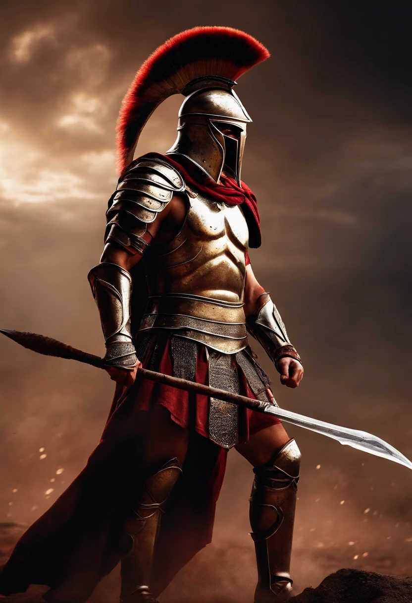 A man in armor holding a sword and standing on a hill - SeaArt AI