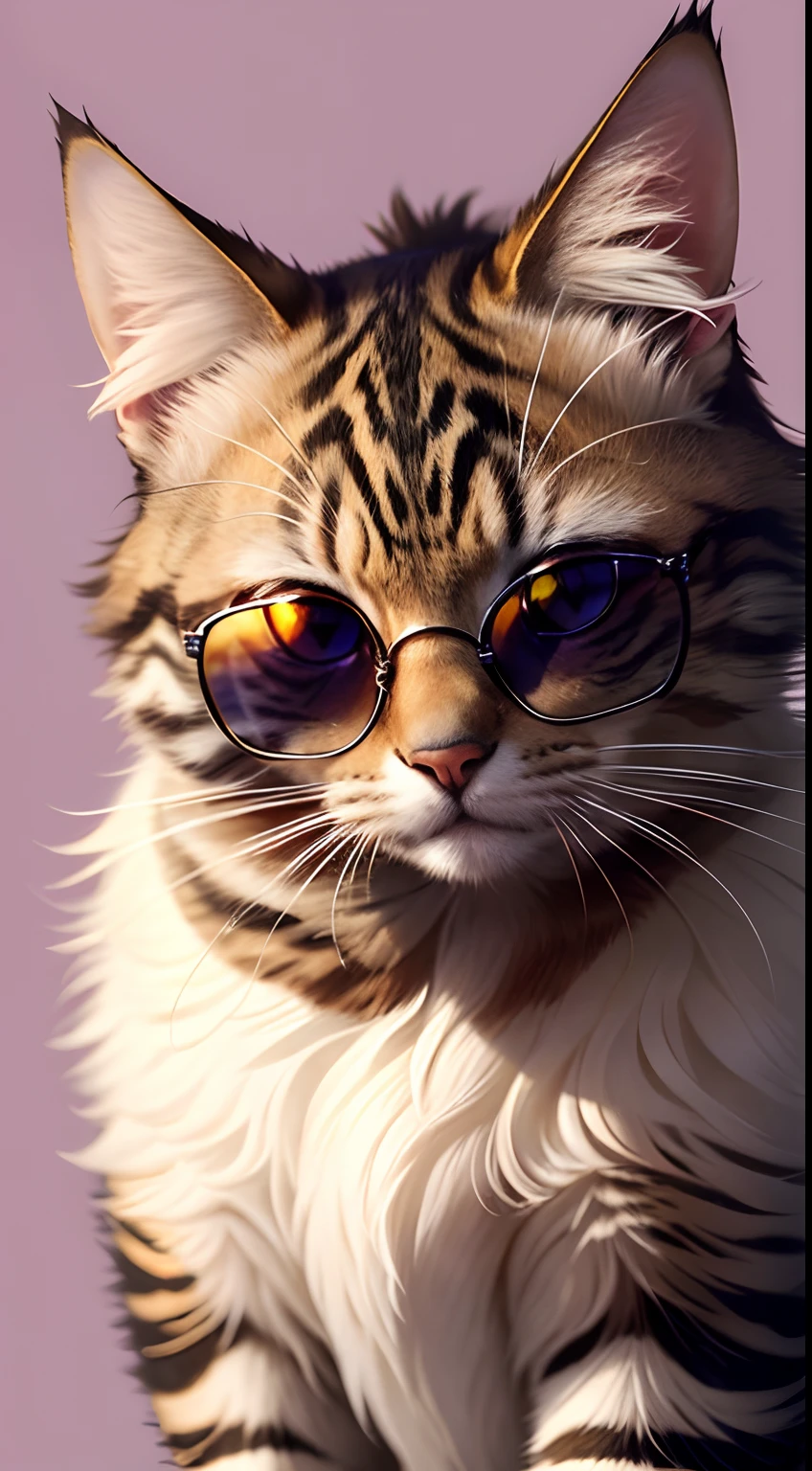 a portrait of a cat with sunglasses, the cat is looking to the viewer, fantasy, cute, style, stylish,furr, minimalistic, simple, fow paws, animal, no_humans, funny