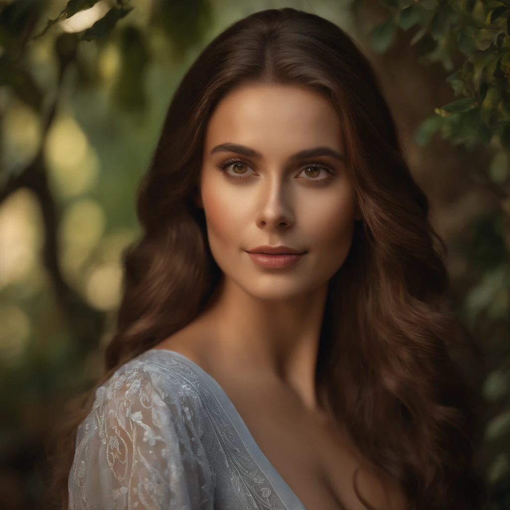 (best quality,4k,8k,highres,masterpiece:1.2), ultra-detailed, (realistic,photorealistic,photo-realistic:1.37), girl with long hair and beautiful brown eyes, two men commenting on her beauty, evoke desire to be like her, oil painting, detailed facial features, vibrant colors, natural sunlight, garden scenery