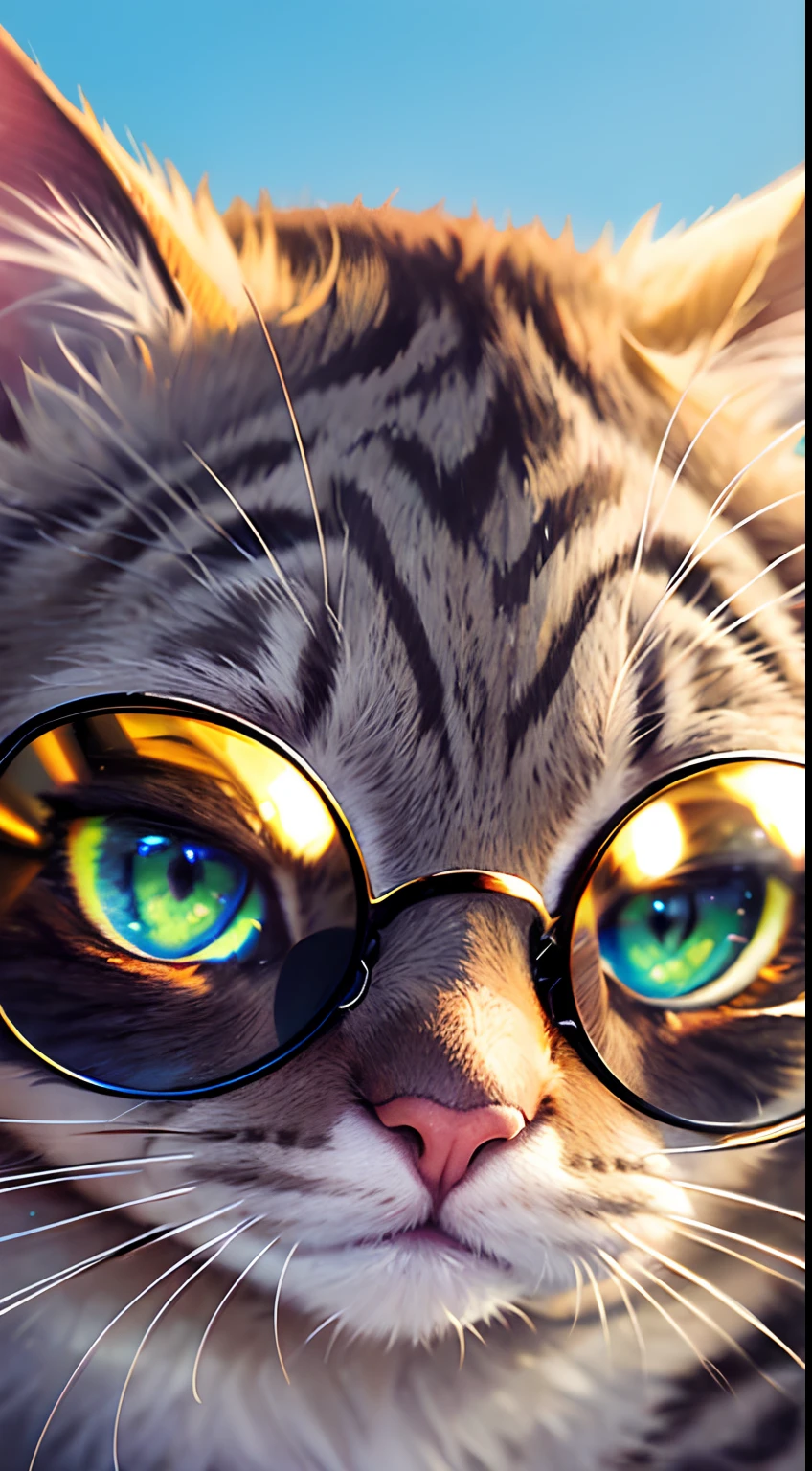 a portrait of a cat with sunglasses, cat close up, fantasy,, cute, style, stylish