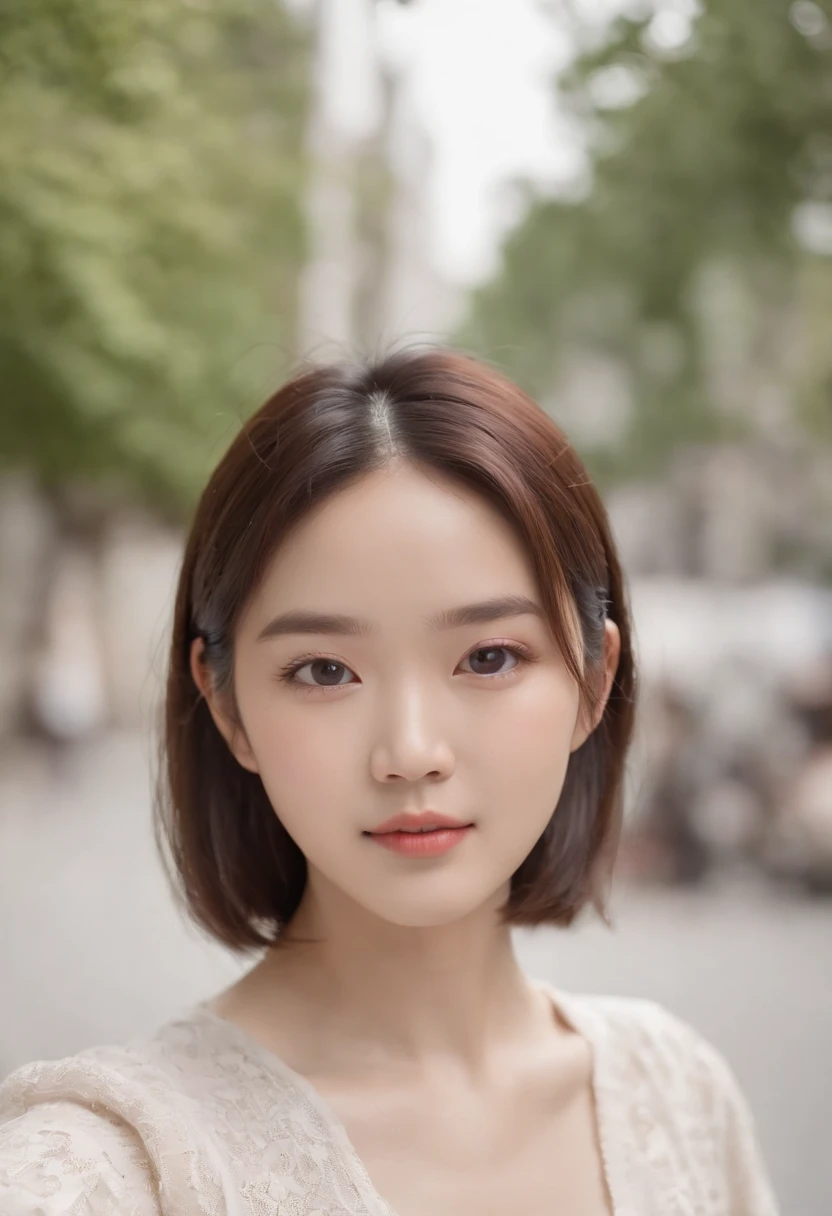 wa choe, with short hair, headshot profile picture
there is a woman that is taking a selfie on the street, a picture inspired by Ma Yuanyu, instagram, tachisme, jinyoung shin, f / 1. 9 6. 8 1 mm iso 4 0, ulzzang, jaeyeon nam, kim doyoung, pale round face, with round face, korean girl, young adorable korean face
