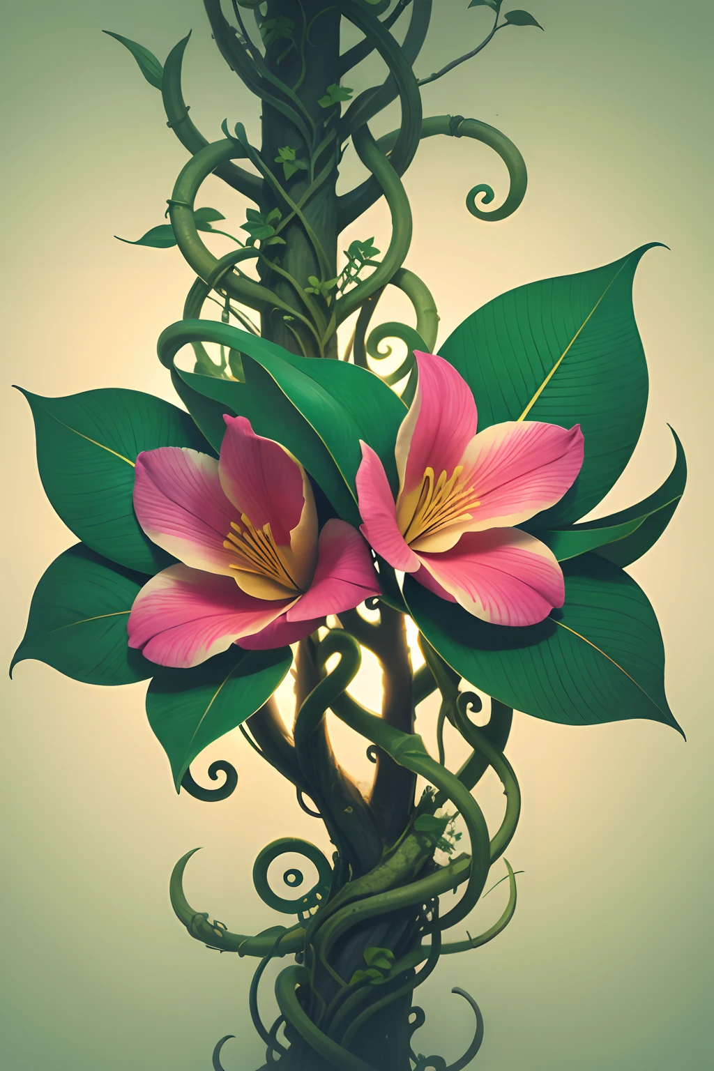 tropical alien flowers with twisting vines