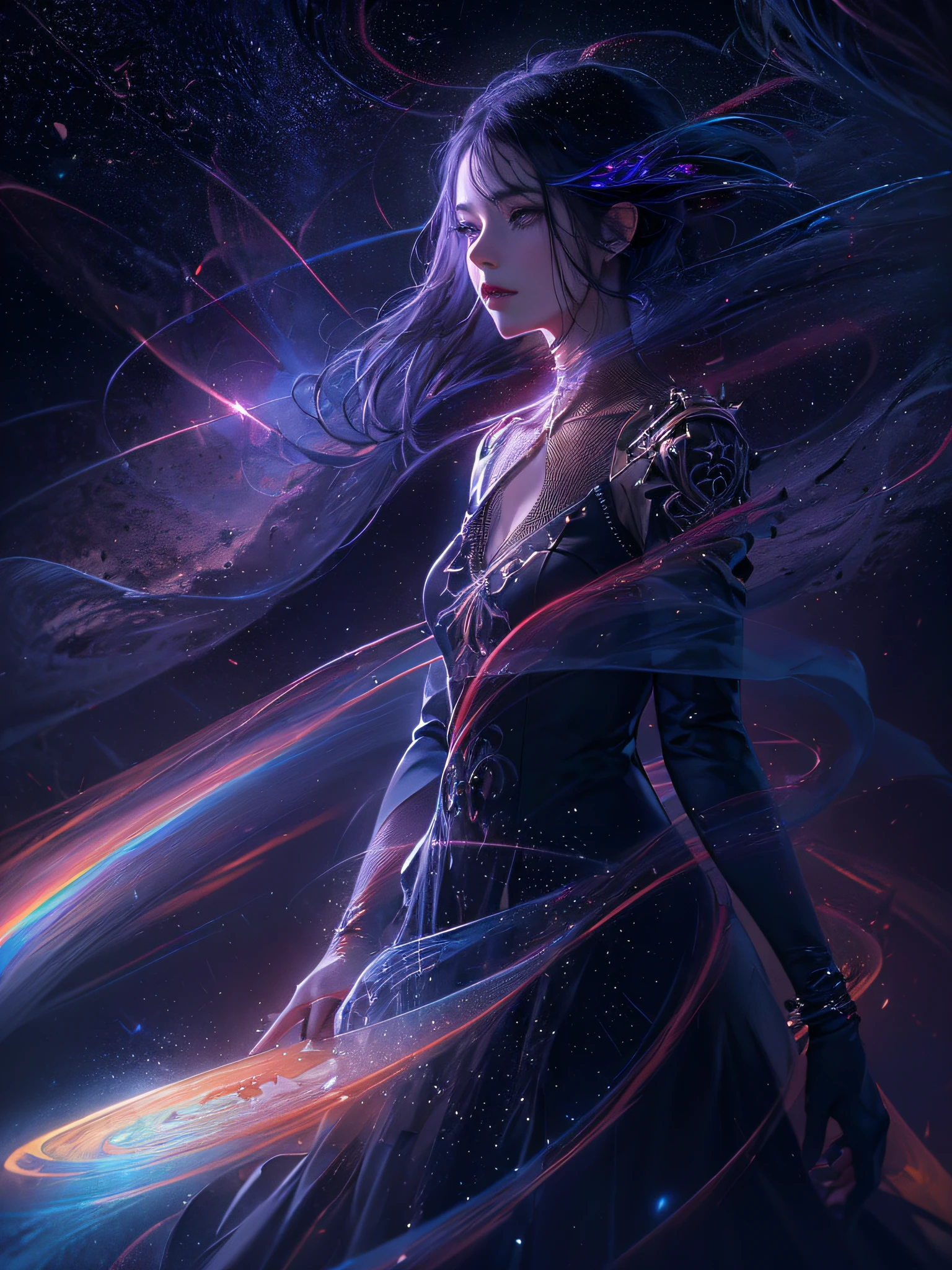 As deep as the starry sky,Charming maiden,Cool temperament,Dead silence,Black long straight,Black crystal long dress,noble,opulent,Ultimate fantasy,Face the abyss --auto