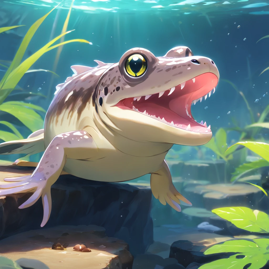 Giant mudskipper with ghostly white scales,sewage,variation, Fierce fangs, and a long pink tongue, Masterpiece, Best quality,8K