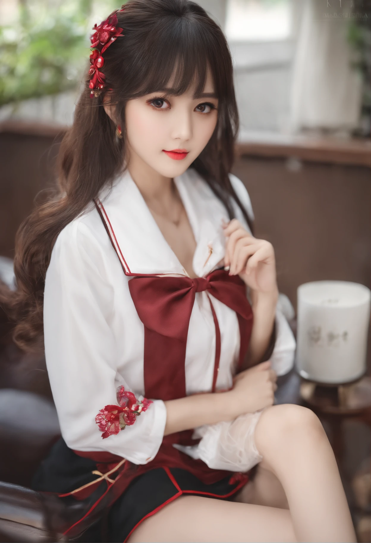 ulzzang -6500-v1.1, (Raw photo:1.2), (Photottorial,:1.4), a beautiful detailed girl, extremely detailed eye and face, beatiful detailed eyes, Ridiculous, unbelievable Ridiculous, huge filesize, ultra-detailliert, hight resolution, ighly detailed, best qualtiy, masuter piece, , Kemomimi, ((Japan Girls' High School Uniform)), illustratio, ighly detailed, uhq, unification, 8k wallpaper, magnifica, finely detail, masuter piece,, best qualtiy, Very detailed uh uniform 8k wallpaper, Light on the Face、电影灯光、16yo girl、((witheout panties))、((dynamicposes)))、(camel's toe)、(half)、(panthyhose、、、、)、(Sit on your legs with your knees bent))、shorth hair、shorth hair、long neck、Put your ears out、bangss、big eye、Lashes、cute little、a very cute、A dark-haired、poneyTail、Happi