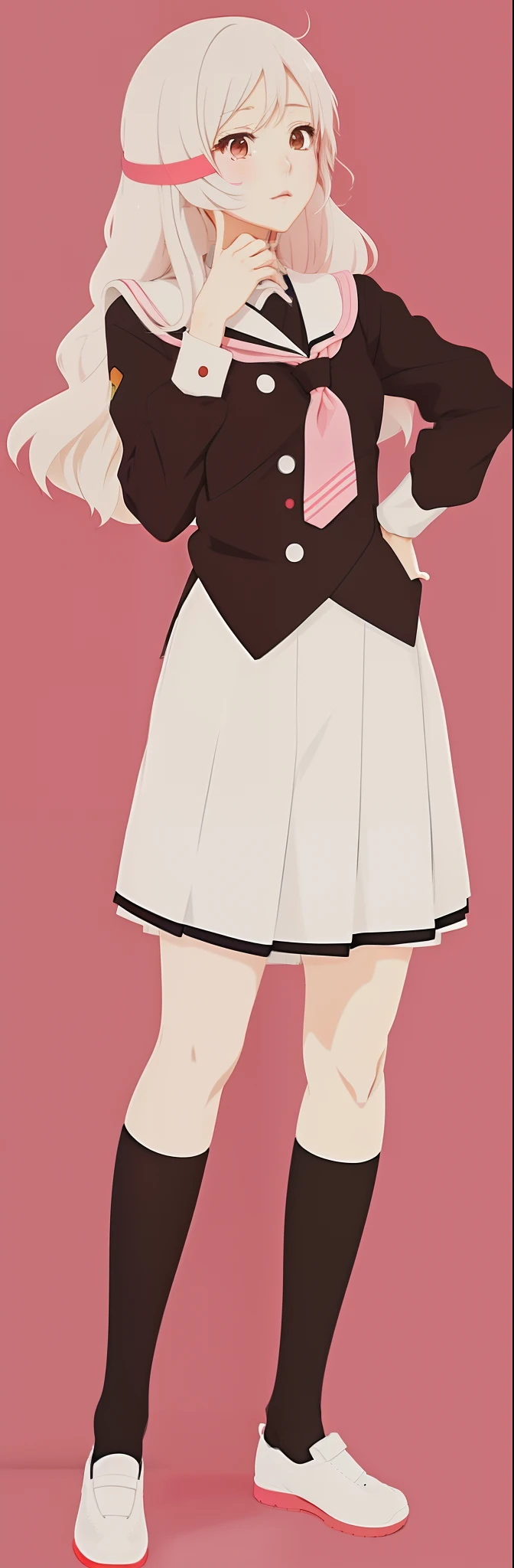 Anime girl in school uniform, Anime minimalism, Retro anime girl in uniform, Minimalist anime style, Minimalism in anime style, yandere. ah high, an anime girl, young anime girl, anime full body illustration, wearing skirt, in dress, cute anime waifu in a nice dress, female anime character, soft anime illustration, Minimalism in anime !!!, minimalism !