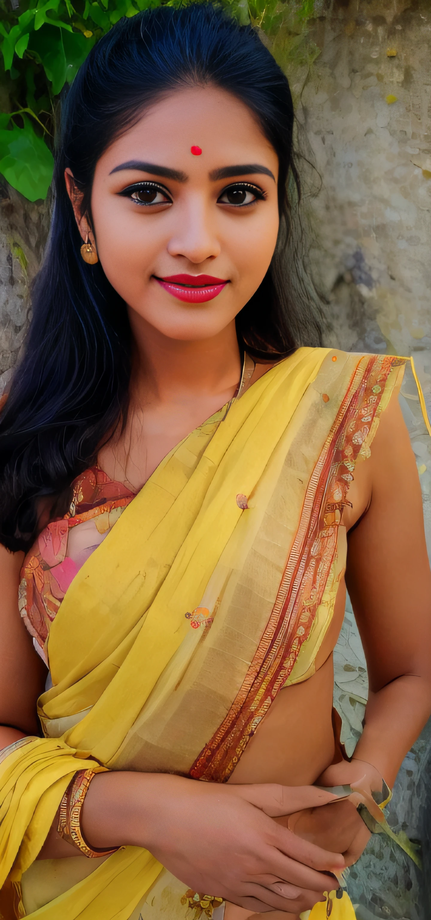 arafed woman in a yellow sari posing for a picture, very beautiful girl, traditional beauty, with lovely look, very very very beautifull face, very beautiful enga style, with a beautifull smile, beautiful pretty young, young girl, a beautiful young woman, with accurate face, beutiful face, cute beautiful, with kind face, she is about 27years old, ((film grain, skin details, high detailed skin texture, 8k hdr, dslr)), photography taken by sony DSLR, Hd image