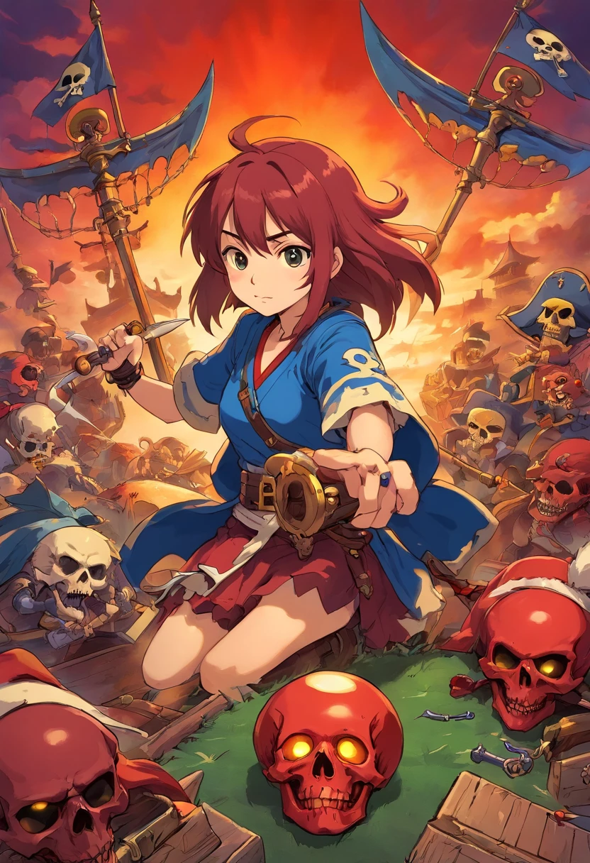 Anime characters with green eyes and hats, [[[[grinning evily]]]], a pirate, , Vampires, pirate, ((Red)) baggy eyes, pirate portrait, zerochan art, guilty gear art style, gungrave, portrait of a bloodborne hunter, swashbuckler class pirate, zerochan，redheadwear，Anime girls，Pirate captain，Pirate hat，Shark teeth，ogre