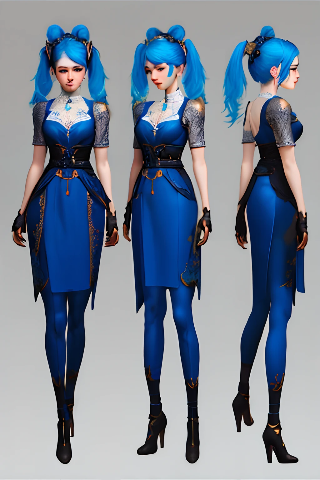 blue hair,hentail realism, Three View,shadowing,character sheets, reference sheet, Standing painting, 8K, Super detail, 1080p, Women's HD,Slim,femele, 16k, A high resolution, Best quality, High quality, Anatomically correct, Masterpiece, ccurate,