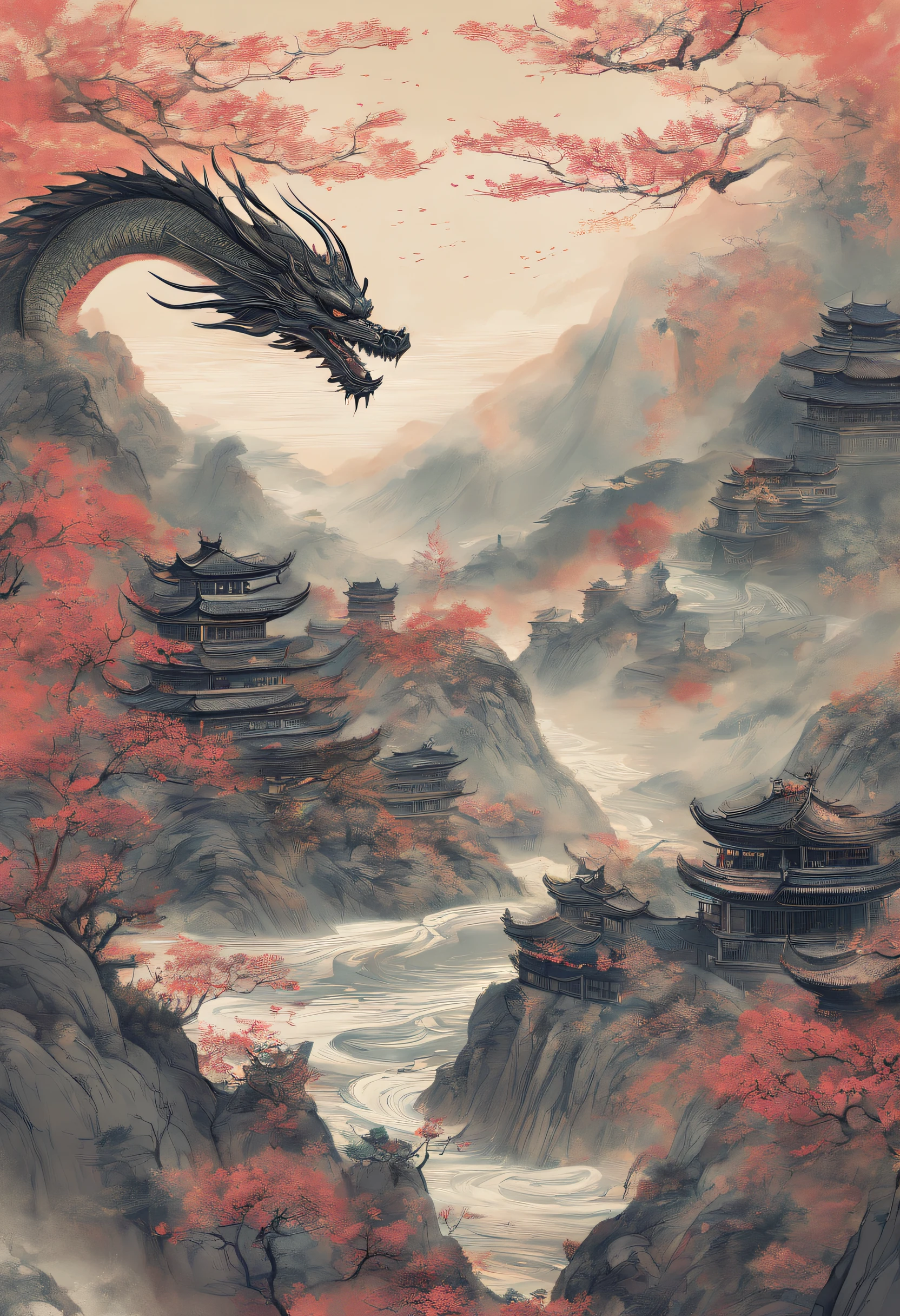 China-style,Dragon,fenghuang,Mountain and Sea Sutra,illustration,