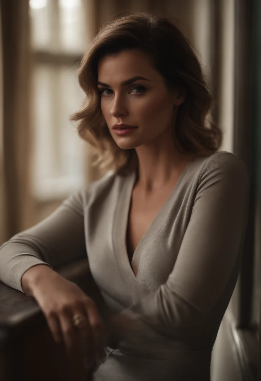 Retrato de uma mulher linda atraente, usando uma blusa de moletom,seios grandes,inspirada em "Selina Kyle", trending on art station, , detailed hyper-realistic rendering, estilo de rua, Pose intimidadora, roupas com moda,