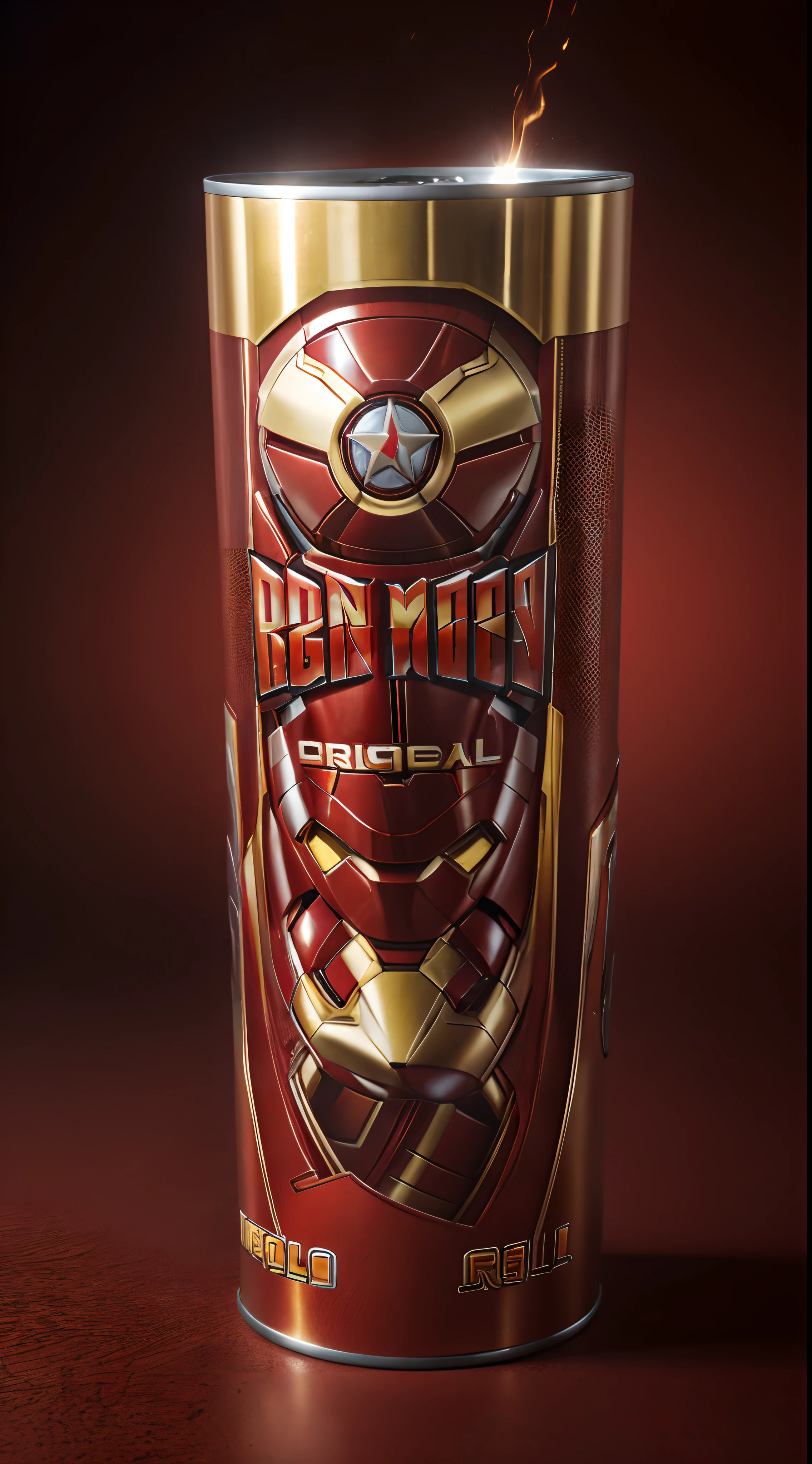(best quality,highres),pringles iron man edition,metallic red,metallic gold,iron man armor in background,((behind the object)),,portraits,vivid colors,sharp focus,physically-based rendering