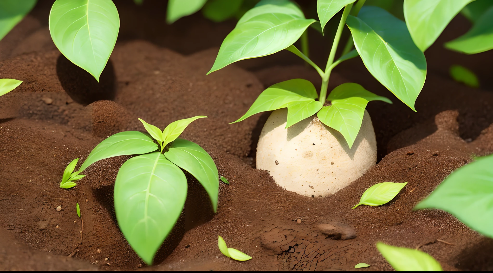 a bushy seedling coming out of soil