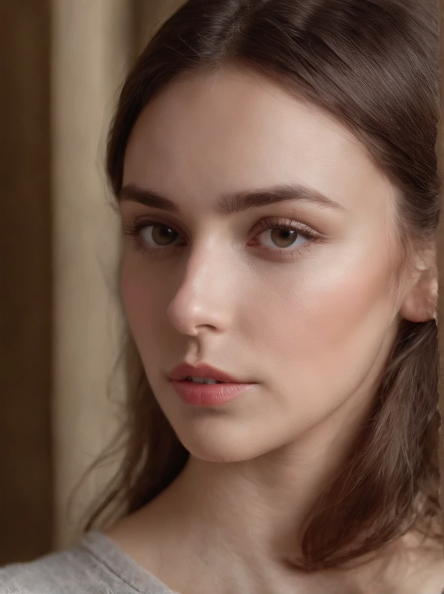 (master part, best quality, fotorrealista, Altas, fotografia, :1.3), tiro muito close-up, foco nítido, 1 menina morena, European girl, modelo quente, olhos e pupilas altamente detalhados, pele realista, forma do corpo fino, clivagem, cabelos extremamente detalhados, rosto delicado, gases sensuais, bright lips, ((vestindo camisa henley)), ao ar livre, ((Realistic, super realistic, realismo, Detalhe realista))