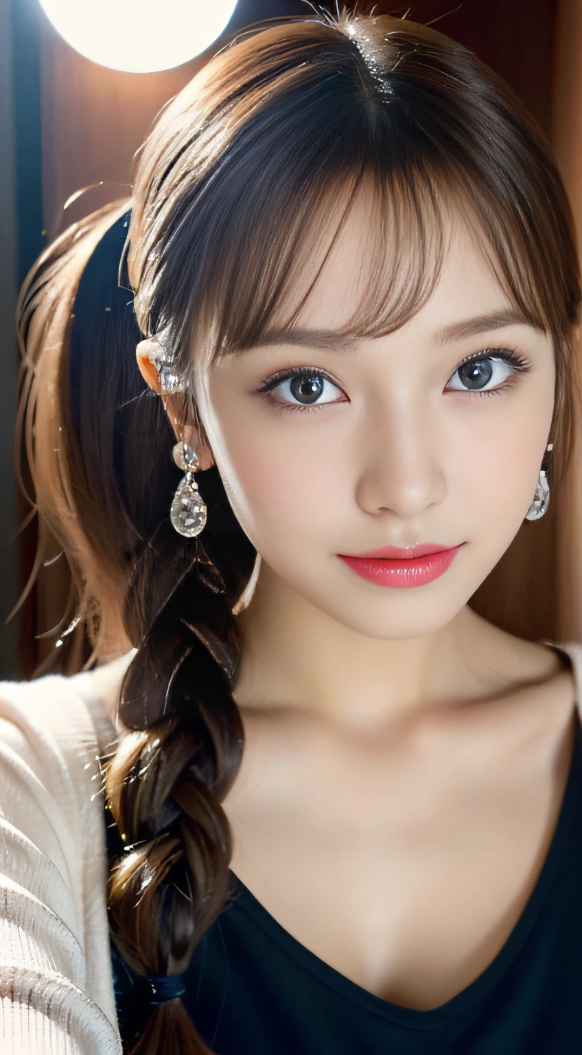 (((32K,very high res, high detailing, highly accurate,Masterpiece Girl 1))),Raw photo & realistic atmosphere,beautiful dark blue eyes,Detailed mouth,Glossy lips,Detailed eyebrows,Soft white skin that shines with every detail,,Eyes drawn in detail、Very beautiful eyes with azure eyes,Detailed lips、Very beautiful face,Very well-formed face、Lifelike face,shiny beautiful lips,Beautiful eyebrows,Infinite reality,Best design,(Insanely cute Japan 16-year-old girl,Healthy style,Beautifully shaped breasts,Very cute beautiful girl,Little Girl:1.5),Best Natural Makeup,Japanese ido,Korean Idols,Young sensual idol,Moist eyes,Dark beautiful eyes,Beautiful butt,beauty legs,,camel's foot,,Skinny Fingers,Detailed elongated legs:1.3),超A high resolution、,Natural and realistic face,Back lighting,Pure eyes are too cute,(((photorealisim))),Reality Live Action,(Fashionable earrings,,a necklace,A bracelet,gyuru,Glossy nail art:1.6),(Sexy cheerleader with detailed design,17-year-old loli girl,light brown hair,braided ponytails,,独奏,natural make up:1.7),Night in Shibuya,(Leaning forward,Upper body close-up,breast closeup,From directly above, Shot from the sky Face approaching and waiting for a kiss,amorous,closing eye:1.8)