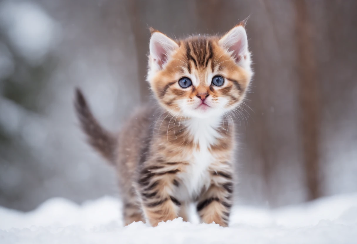 a cute kitten playing in the snow, adorable