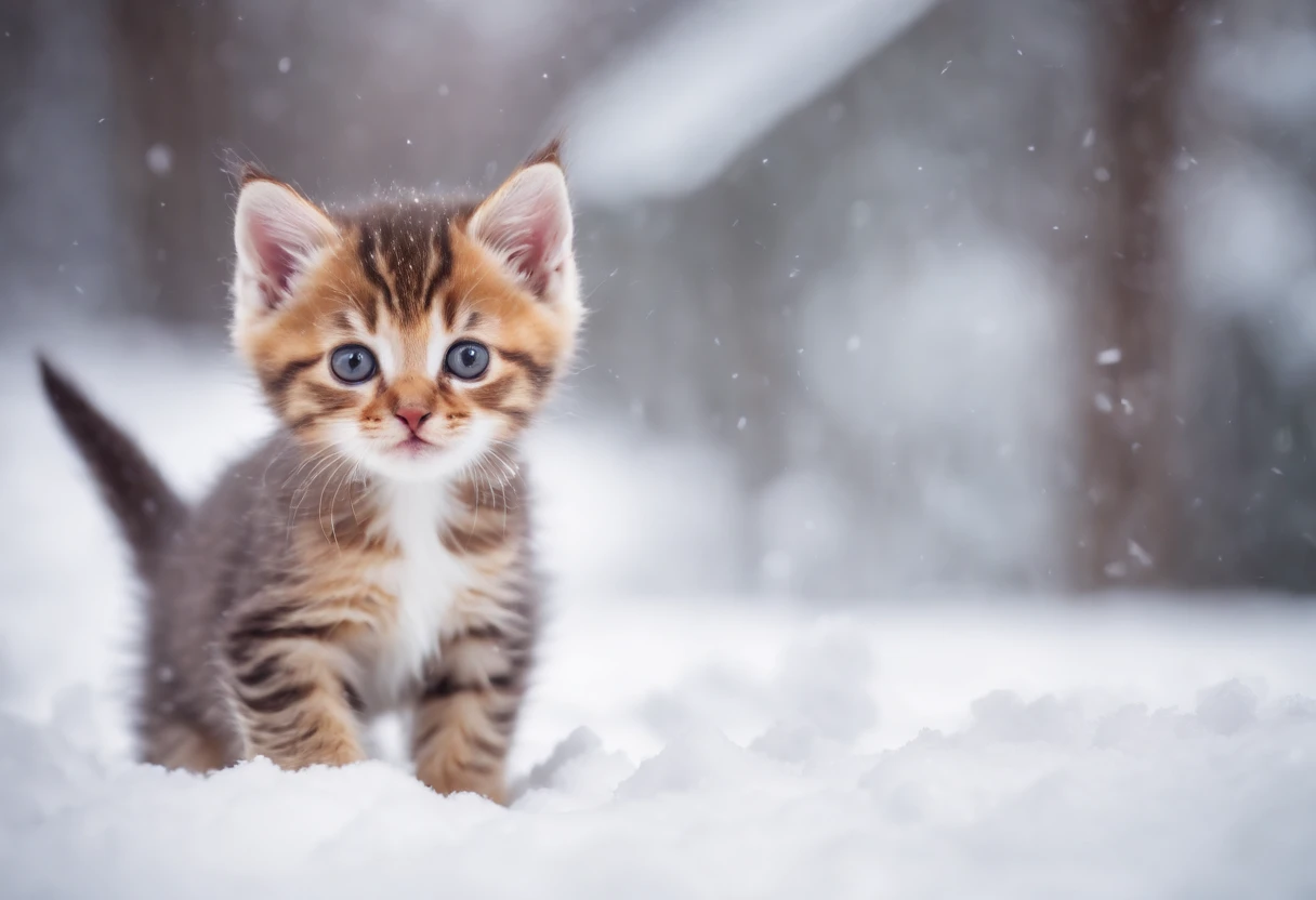 a cute kitten playing in the snow, adorable