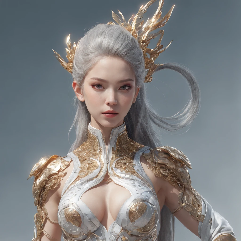 (best quality ),(masterpiece),(ultra detailed), ultra high res, (super fine illustration),A style that predicts the future of the city, silver costumes and spacesuit-like designs.
Stand on the rooftop of a futuristic city like an adventurer exploring the unknown future.
A pose that expresses future possibilities and adventure. , (concept art by Carne Griffiths ) ,stunningly noble, stunningly beautiful ,absurdres,3d render, octane render, approaching perfection , highly detailed holy clothes ,intricately detailed ,8 life size ,muscular body ,thicc body ,perfect anatomy ,well groomed face ,highly detailed beautiful hair , highly detailed hairstyle, symmetrical and balanced, beautiful gradient , sharp focus, 4k resolution, golden ratio, Centered image, Beautiful Composition, symmetrical and balanced,