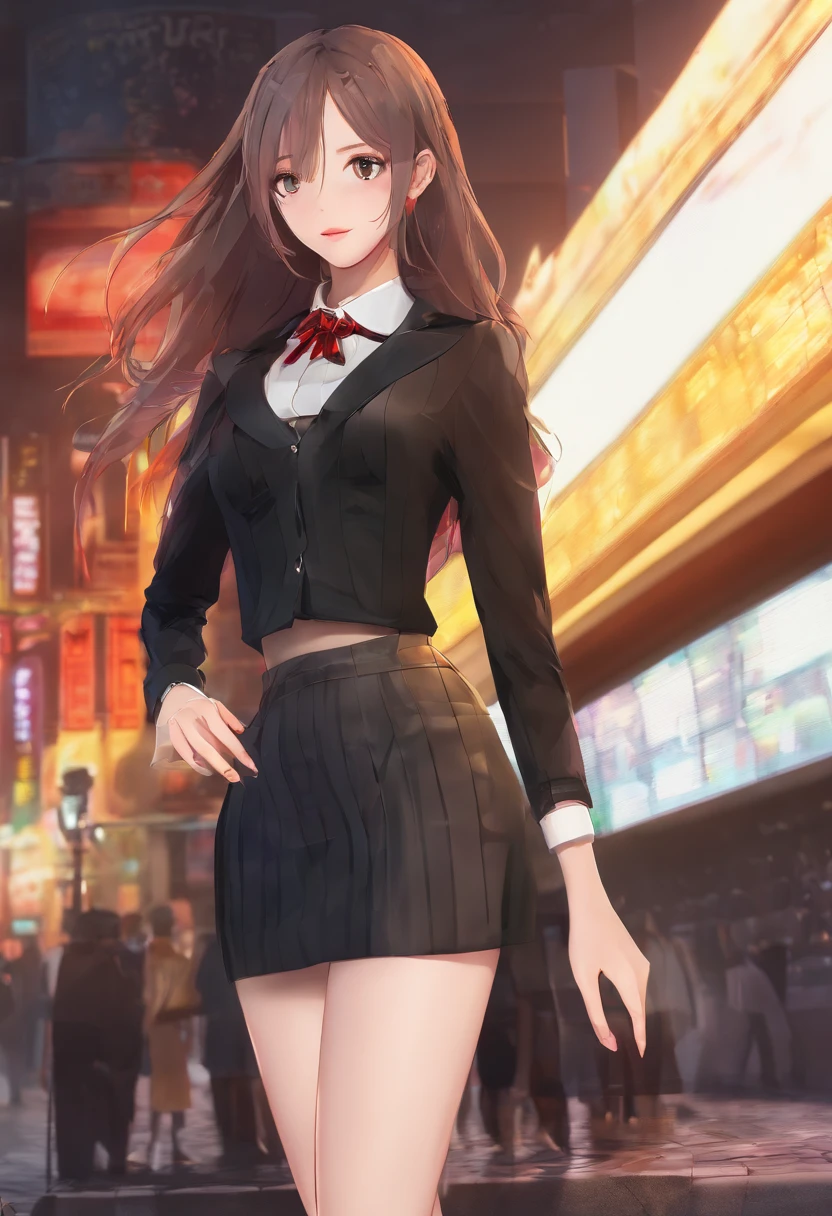 Ultra-high rendering，see-through shirts，Black mini-short hip skirt，black lence stockings，black heels，Chest propped up transparent shirt，Facial fascination，Do not wear underwear and underwear，Butt up