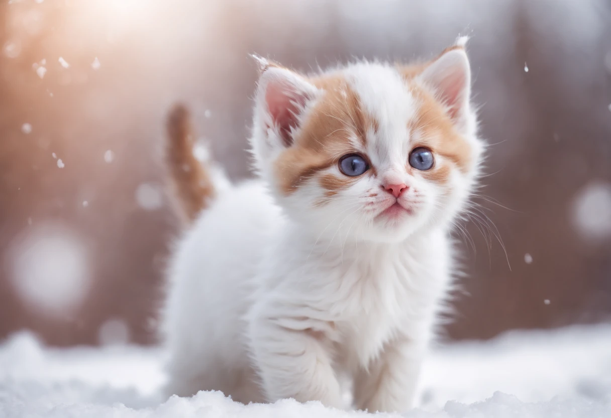 a cute kitten covered in snow, adorable