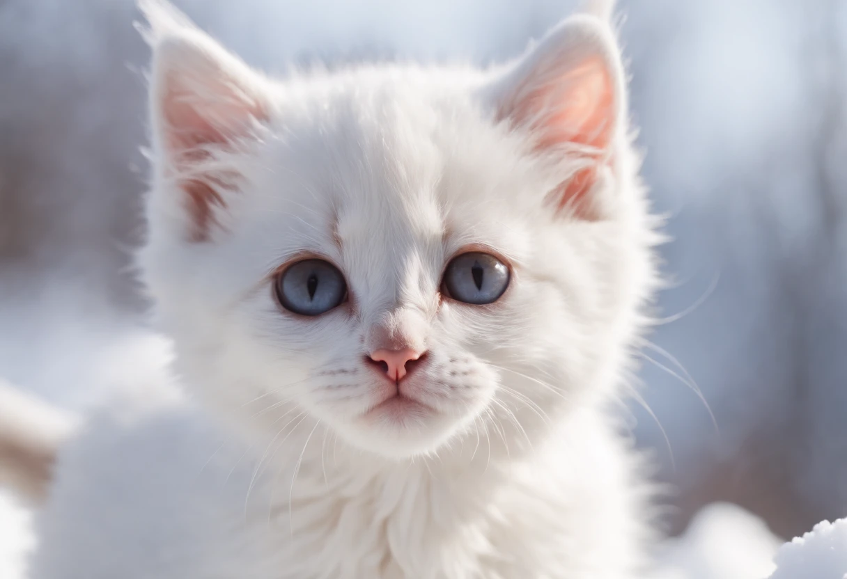 a cute kitten covered in snow, adorable