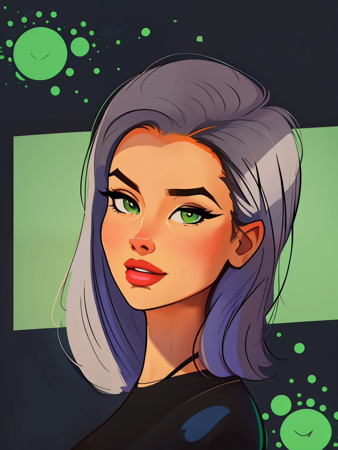 cartoon of a woman with a green background and a black background, cartoon artstyle, in style of digital illustration, cartoon digital painting, stylized portrait, cartoon portrait, cartoon art style, digital illustration portrait, cartoon style illustration, digital portrait, 2d portrait, digital cartoon painting art, in style of digital painting, digital art portrait, cartoon digital art, drawn with photoshop