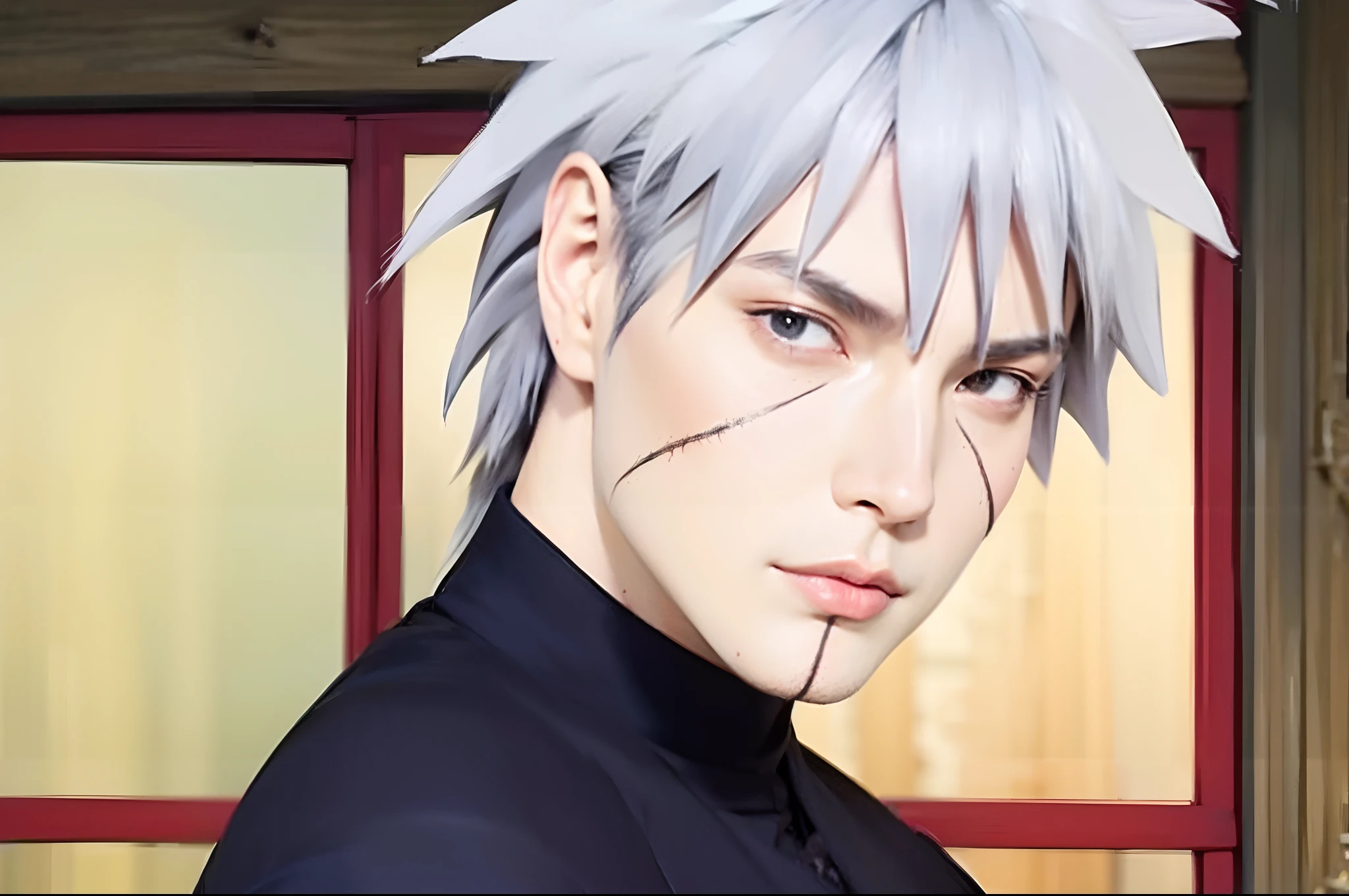 High quality image, masterpiece, detailed hair texture, detailed skin texture, detailed cloth texture, 8k, ultra detailed skin texture, skin pores, portrait of a man, wearing black suit