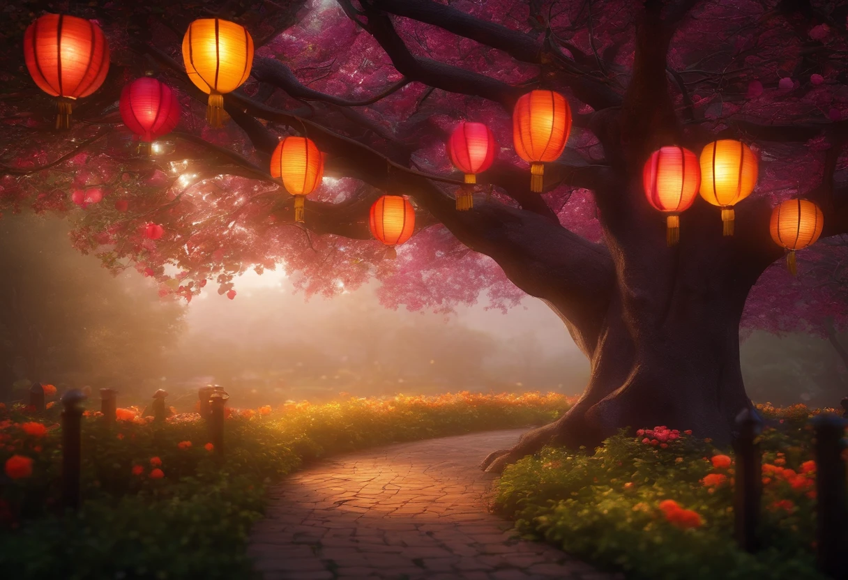 At the heart of the garden, there stood a magnificent tree with branches that reached high into the sky. On its branches hung colorful lanterns that lit up the garden, symbolizing the love and care within each family.