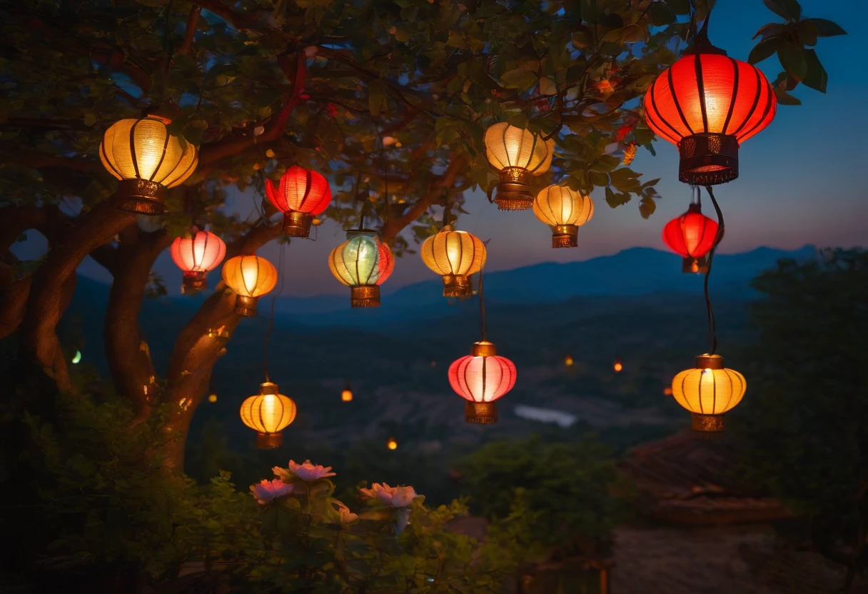 At the heart of the garden, there stood a magnificent tree with branches that reached high into the sky. On its branches hung colorful lanterns that lit up the garden, symbolizing the love and care within each family.