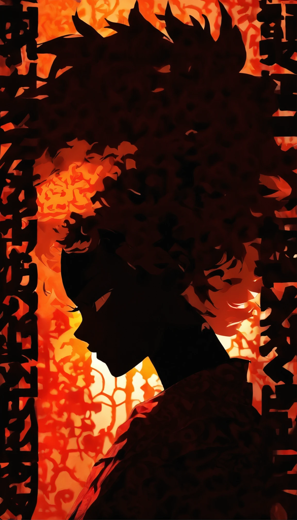 (Silhouette art,incision:1.6)
(((arte em papel cortado,A world where only black exists:1.3)
(Cowboy shot),1 girl,Solo,
(Kimono girl,profile:1.2),White, Clear and beautiful face,Behind the sunrise
break
(rosette、viola Reddish:6.1)
Textured glass background,