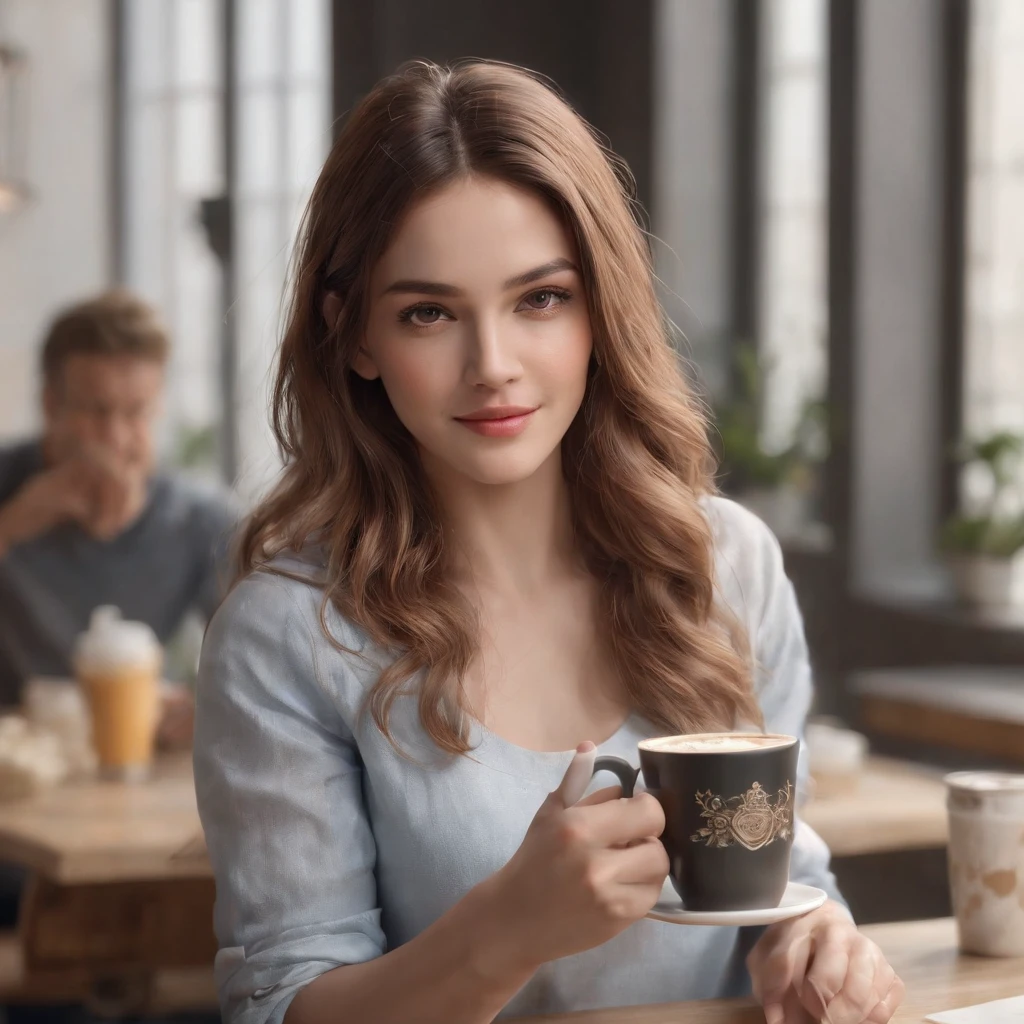 (best quality ),(masterpiece),(ultra detailed), ultra high res, (super fine illustration),Casual breakfast style, jeans and t-shirt.
Smiling while holding a coffee cup and reading a newspaper at a table in a cafe.
A pose that expresses the calm morning atmosphere and cafe culture. , (concept art by Carne Griffiths ) ,stunningly noble, stunningly beautiful ,absurdres,3d render, octane render, approaching perfection , highly detailed clothes ,intricately detailed ,8 life size ,thicc body ,perfect anatomy ,well groomed face ,highly detailed beautiful hair , highly detailed hairstyle, symmetrical and balanced, beautiful gradient , sharp focus, 4k resolution, golden ratio, Centered image, Beautiful Composition, symmetrical and balanced,