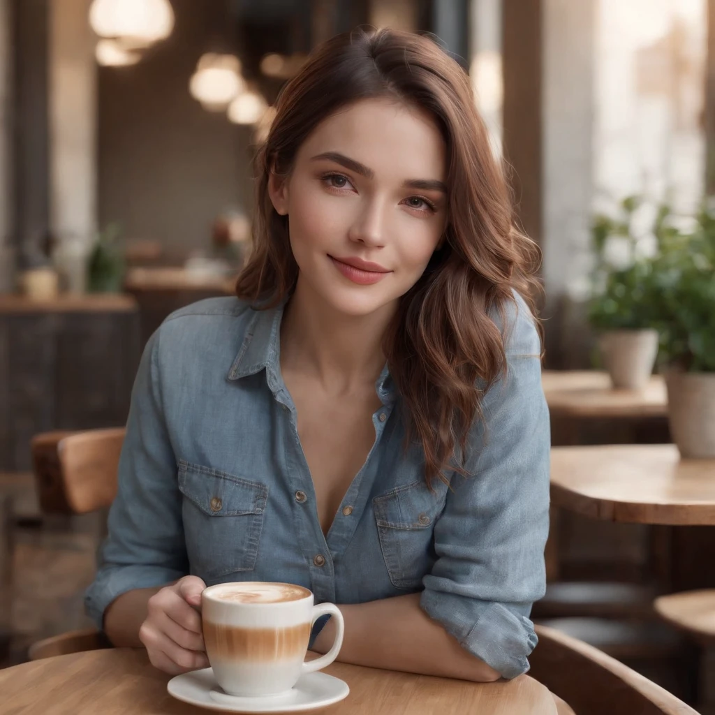 (best quality ),(masterpiece),(ultra detailed), ultra high res, (super fine illustration),Casual breakfast style, jeans and t-shirt.
Smiling while holding a coffee cup and reading a newspaper at a table in a cafe.
A pose that expresses the calm morning atmosphere and cafe culture. , (concept art by Carne Griffiths ) ,stunningly noble, stunningly beautiful ,absurdres,3d render, octane render, approaching perfection , highly detailed clothes ,intricately detailed ,8 life size  ,thicc body ,perfect anatomy ,well groomed face ,highly detailed beautiful hair , highly detailed hairstyle, symmetrical and balanced, beautiful gradient , sharp focus, 4k resolution, golden ratio, Centered image, Beautiful Composition, symmetrical and balanced,