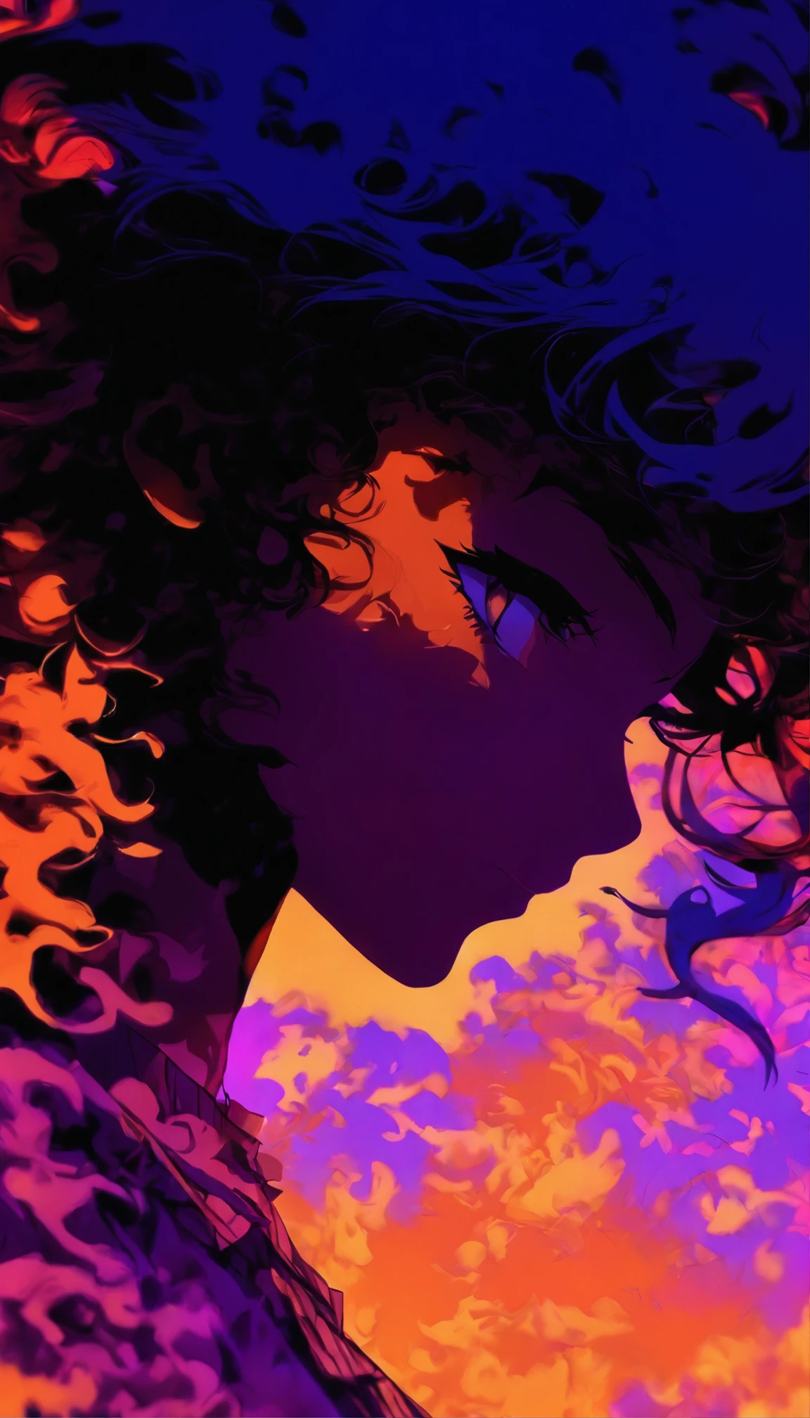 (Silhouette art,incision:1.6)
(((arte em papel cortado,A world where only black exists:1.3)
(Cowboy shot),1 girl,Solo,
(Kimono girl,profile:1.2),White, Clear and beautiful face,Behind the sunrise,Hair
break
(rosette、viola Reddish:6.1)
Textured glass background,