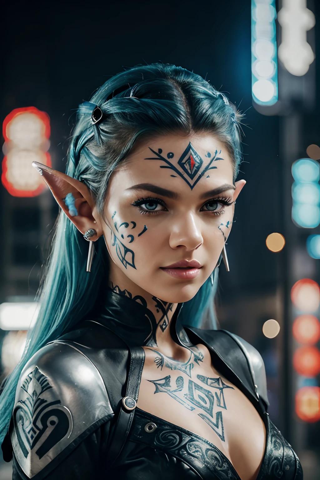 Young Zendaya and Scarlett Johansson as 2 Elven ladies, (2girls), Duo, Cinematic Lighting, Greek Style Square, Sunlight, Tyndall Effect, Elf Maiden and Elf Queen, 20 & 28 Years Old, Silver Crown, BREAK (((Tribal face Tattoos))), BREAK (((Tribal Cheek Tattoos))), BREAK (((face piercings))), (((pointy elf ears))) BREAK, Silver Gradient Hair, Ice Blue Eyes, Big Cute Eyes, Extreme Light and Shadow, White Long Dress, ((Best quality)), ((masterpiece)), (highly detailed:1.3), 3D, beautiful (cyberpunk:1.3), bold colours and patterns, eye-catching accessories, trendy and innovative hairstyle, vibrant makeup, neon signs, LED lights, bright and vivid color scheme, detailed skin texture, detailed cloth texture, beautiful detailed face, intricate details, ultra detailed, best quality, ultra high res, (photorealistic: 1.4), Raw photo, by Ellen von Unwerth, Nikon D850 Film Stock Photography, F1.6 Lens, Rich Colors, Realistic, Cinestill 800, backlight, rimlighting, studiolighting