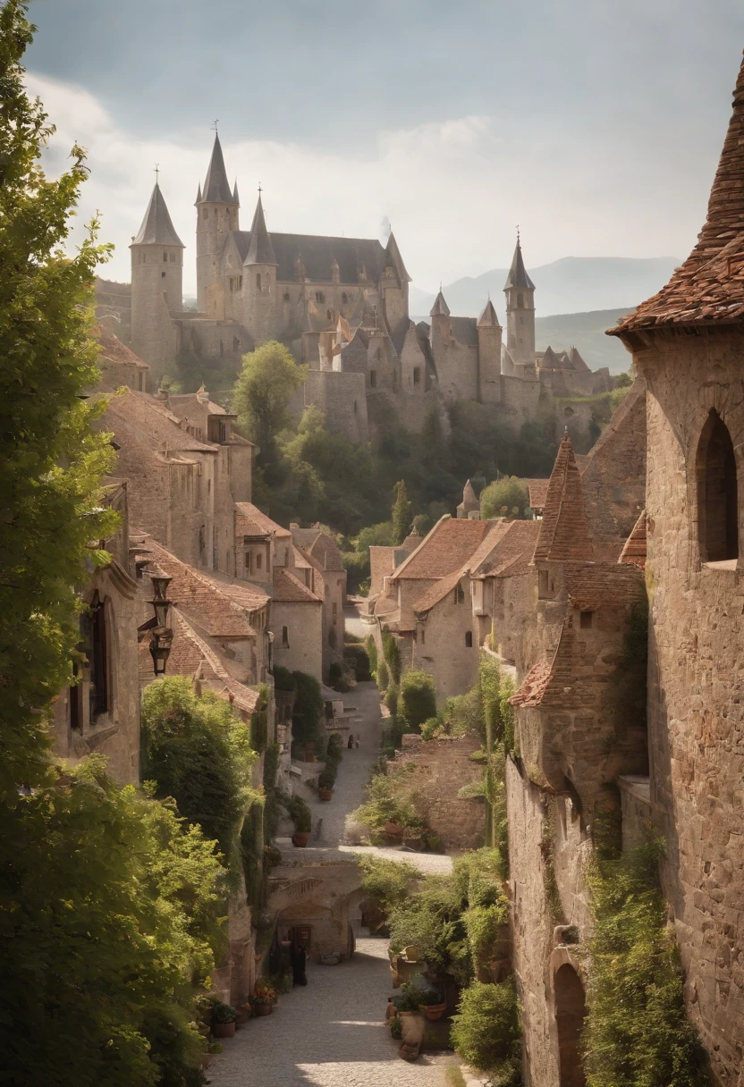 Medieval fantasy town, enorme ciudad, hermosa ciudad con jardines, monumentos, palacios y bellos edificios, Magnificent fantasy city