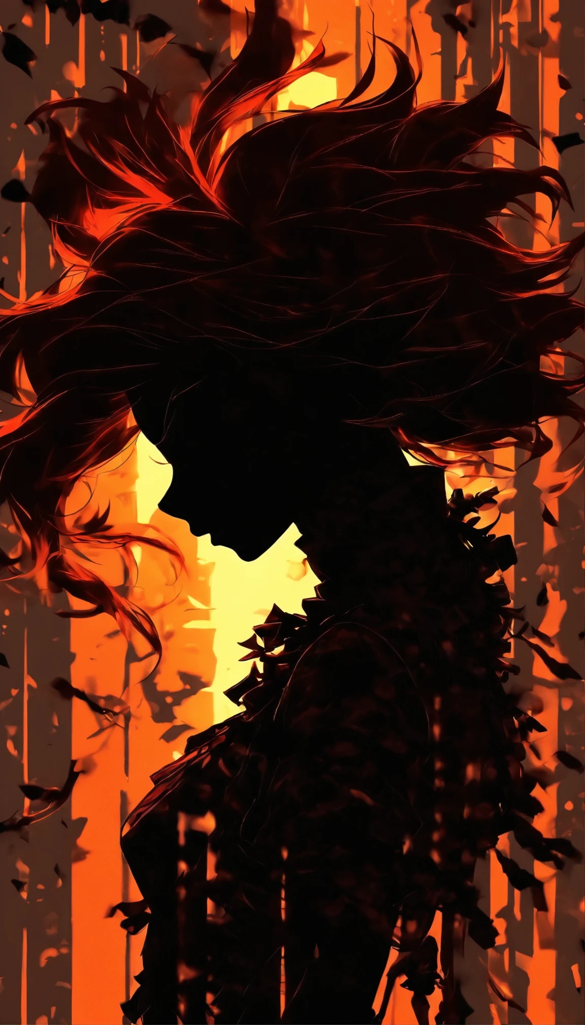 (Silhouette art,incision:1.6)
(((arte em papel cortado,A world where only black exists:1.3)
(Cowboy shot),1 girl,Solo,
(Sexy girl,profile:1.2),White, Clear and beautiful face,Behind the sunrise,hair
break
(rosette、viola Reddish:6.1)
Textured glass background,