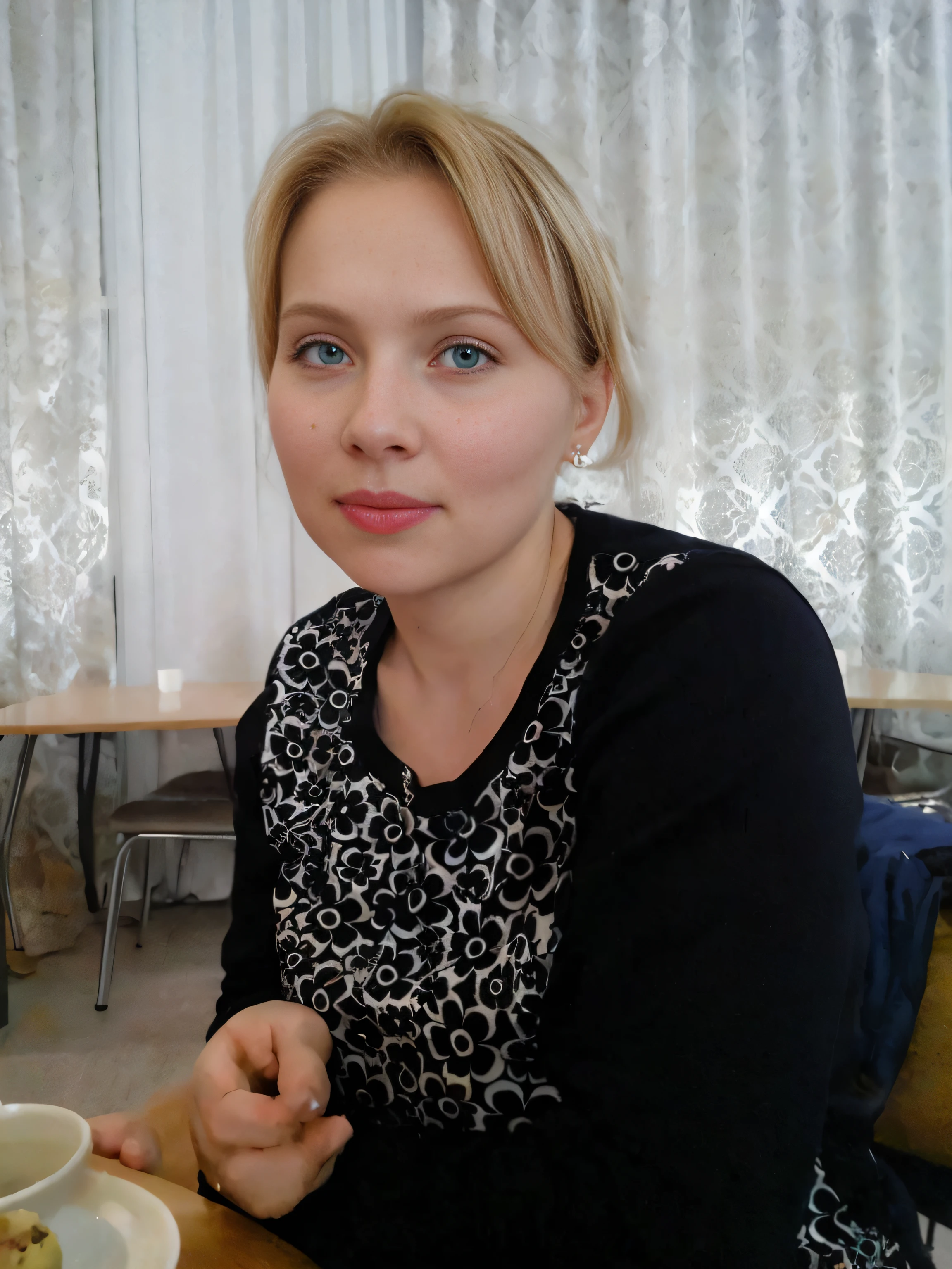 A woman sits at the table with a bowl of food, moleksandra shchaslyva, yelena belova, ekaterina, anastasia ovchinnikova, nadezhda tikhomirova, Angelina Stroganova, alina ivanchenko, anna nikonova, sofya emelenko, svetlana tigai