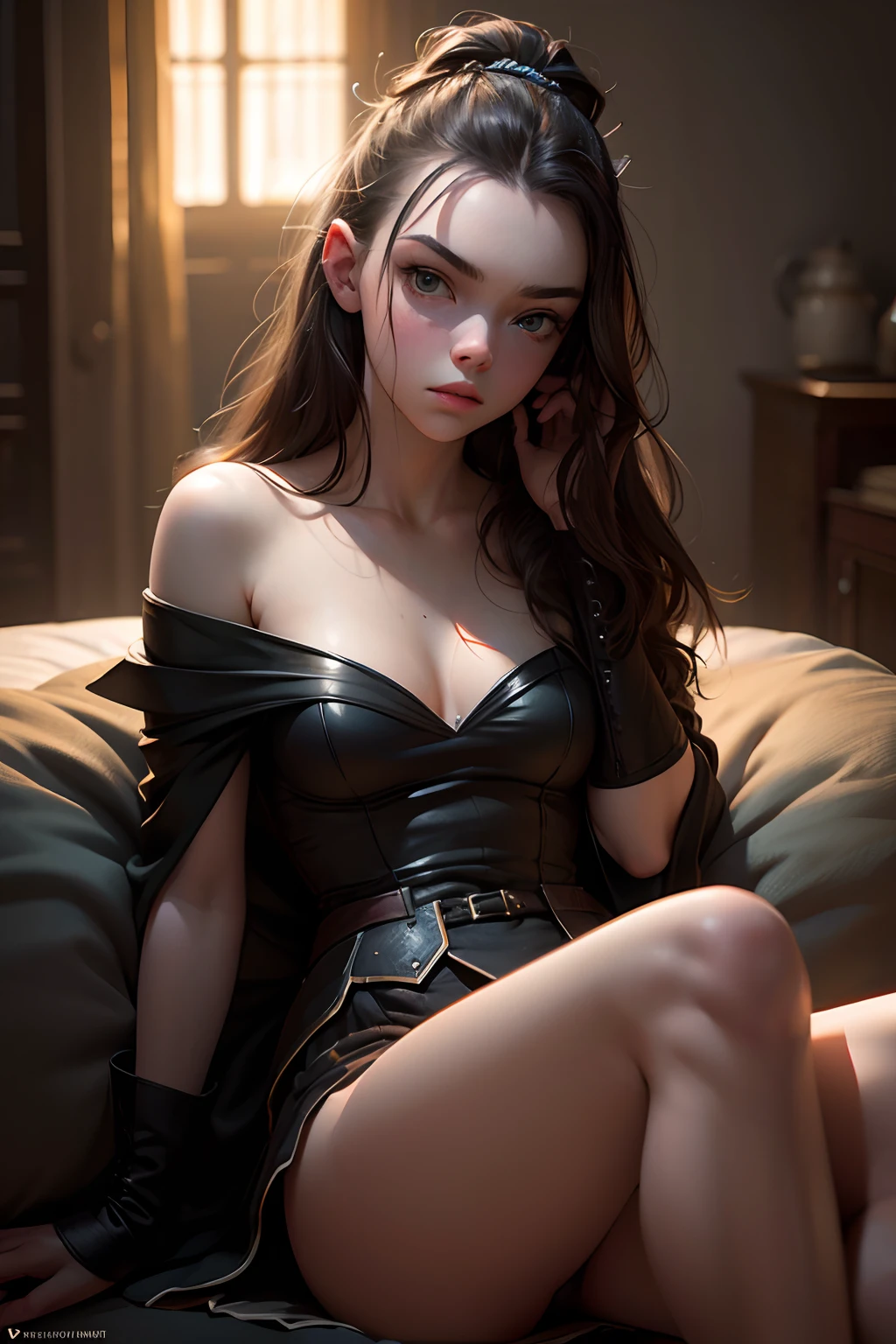 Anya Taylor-Joy, Best quality, masterpiece, ultra high res, (photorealistic:1.4), raw photo, 1girl, offshoulder, in the dark, deep shadow, low key, cold light