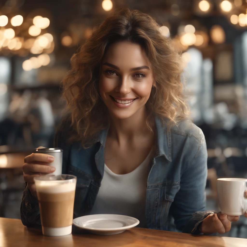 (best quality ),(masterpiece),(ultra detailed), ultra high res, (super fine illustration),Casual breakfast style, jeans and t-shirt. Smiling while holding a coffee cup and reading a newspaper at a table in a cafe. A pose that expresses the calm morning atmosphere and cafe culture. , (concept art by Carne Griffiths ) ,stunningly noble, stunningly beautiful ,absurdres,3d render, octane render, approaching perfection , highly detailed clothes ,intricately detailed ,8 life size ,thicc body ,perfect anatomy ,well groomed face ,highly detailed beautiful hair , highly detailed hairstyle, symmetrical and balanced, beautiful gradient , sharp focus, 4k resolution, golden ratio, Centered image, Beautiful Composition, symmetrical and balanced, kanna hashimoto