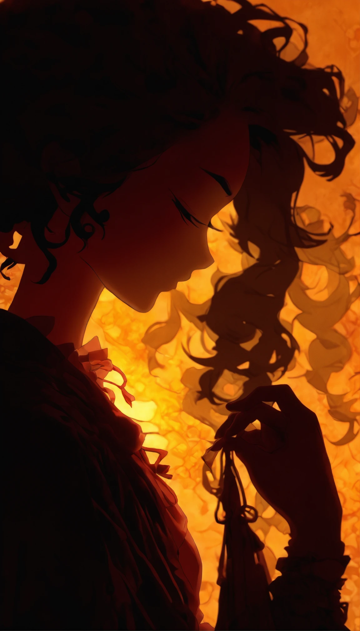 (Silhouette art,incision:1.6)
(((arte em papel cortado,A world where only black exists:1.3)
Kamimei，Amazing
(Cowboy shot),1 girl,Solo,long whitr hair
(Kimono girl,profile:1.2),White, Clear and beautiful face,Behind the sunrise，hair

break
(rosette、viola　Reddish:6.1)
Textured glass background,