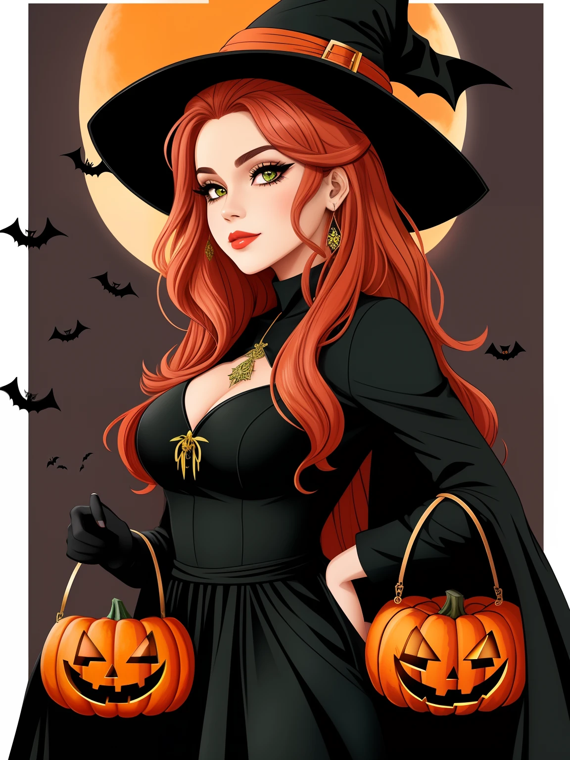 A set of Halloween-themed featuring a beautiful witch women, wearing a witch green dress, hug the black cat, Pumpkin, aranha, e outros itens, folha de flash, flash, spontaneous linework, linha desenho de linha, linha escura, Trabalhos de linha, linha plana, linha de trabalho detalhada, sketches, linha pesada, contornos pretos, arte da linha de tinta preta, linha limpa,