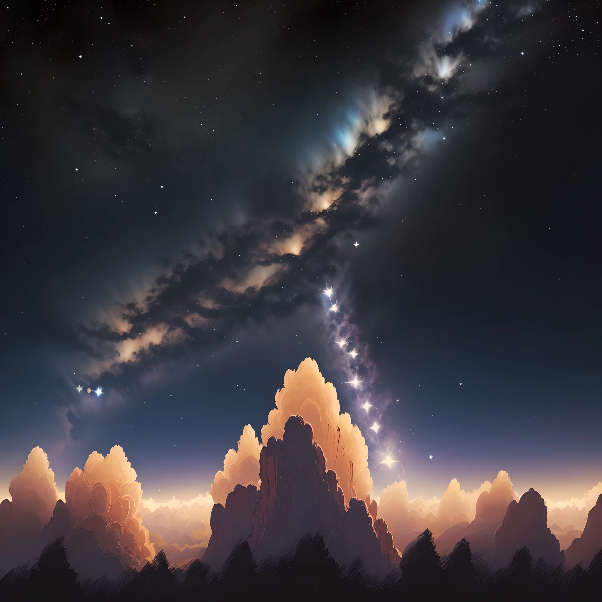 Sky with several stars and a shooting star passing from left side to right at the top